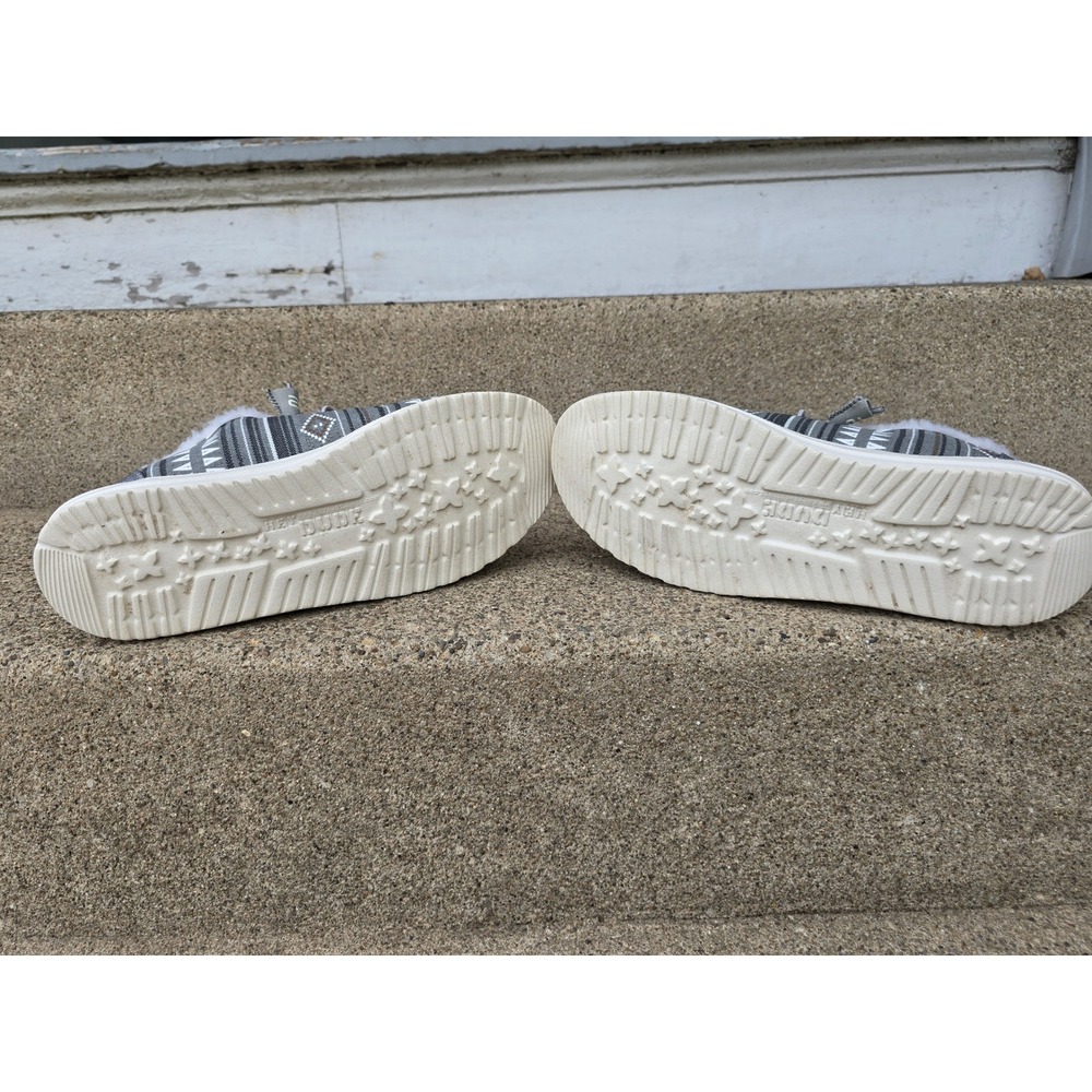 Hey Dude Wendy Boho Stripe Grey Faux Fur Lined Slip On Loafers Womens 10 - Picture 6 of 7